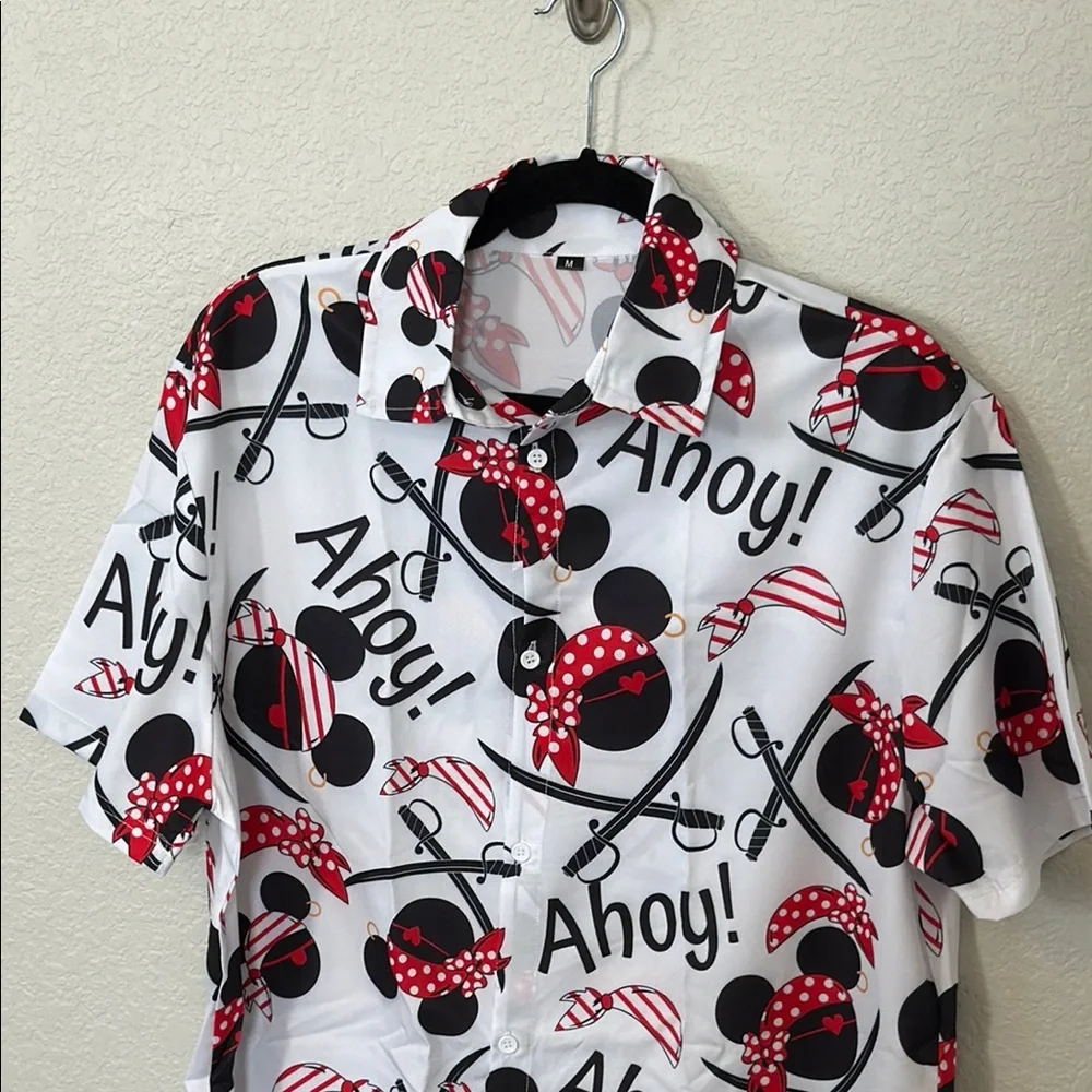 Disney Men's Ahoy Mickey Mouse Shirt - Red and Black Pirate unisex medium - Picture 2 of 5